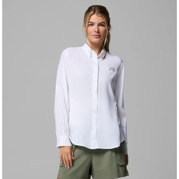 Columbia Tops - Columbia women XL PFG Tamiami II long sleeve shirt white gorpcore hiking outdoor